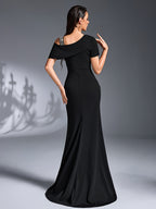 Women'S Wedding Bridesmaid Evening Party Dress Gown - Black