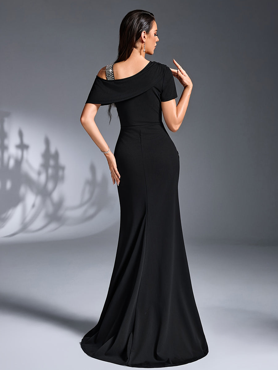 Women'S Wedding Bridesmaid Evening Party Dress Gown - Black