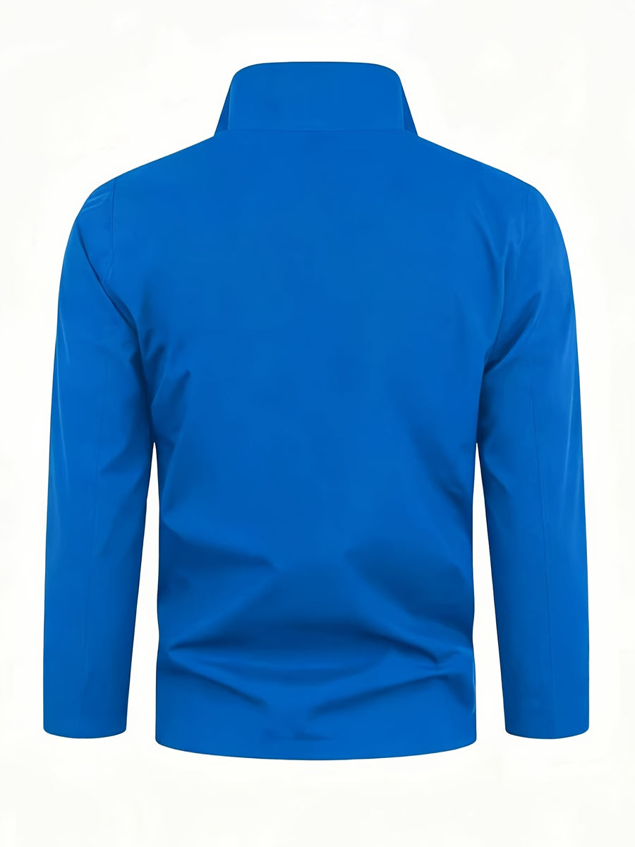Gray- Head Pattern Contrast Lining Full Zip Stand Collar Windproof Jacket, Men Women Spring Autumn White Multi-Pocket Outdoor Fleece Coat Winter Clothes for Men - Royal Blue