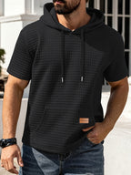 Men's Casual Summer New Arrival Short-Sleeve Versatile Fashionable Sporty Comfortable Trendy Loose Waffle Knit Hooded T-Shirt - Black