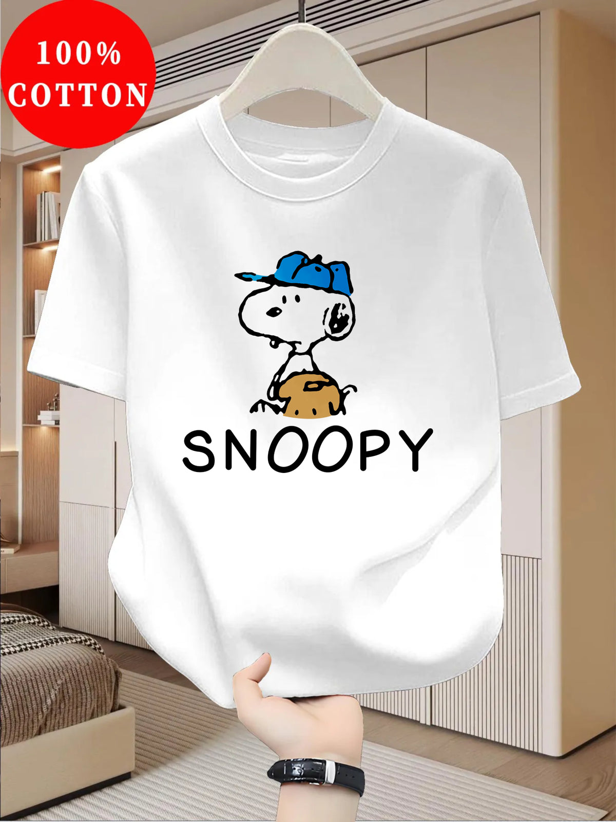 100% Cotton Men's T-Shirt, Summer Short Sleeve Thin Top, Trendy Fashion Slim Fit Breathable Casual Daily Versatile  Cartoon Pattern Letter Print, Stylish Elegant Personality Fun - White