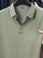Men's Ice-Feel Seamless Polo Shirt, V-Neck Short-Sleeve Breathable T-Shirt, Summer Men's Business Casual Top, Men's Versatile Commuter T-Shirt, Lapel Basic Fit Top, Sporty Casual Versatile - Green