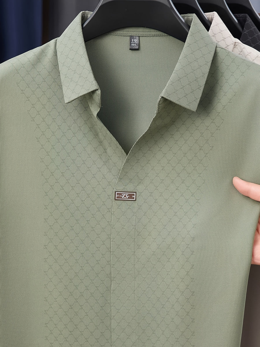 Men's Ice-Feel Seamless Polo Shirt, V-Neck Short-Sleeve Breathable T-Shirt, Summer Men's Business Casual Top, Men's Versatile Commuter T-Shirt, Lapel Basic Fit Top, Sporty Casual Versatile - Green