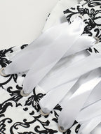 Elegant Special Vintage Floral Print Elegant Short Body-Shaping Camisole with Sexy Boning - Black and White Rattan