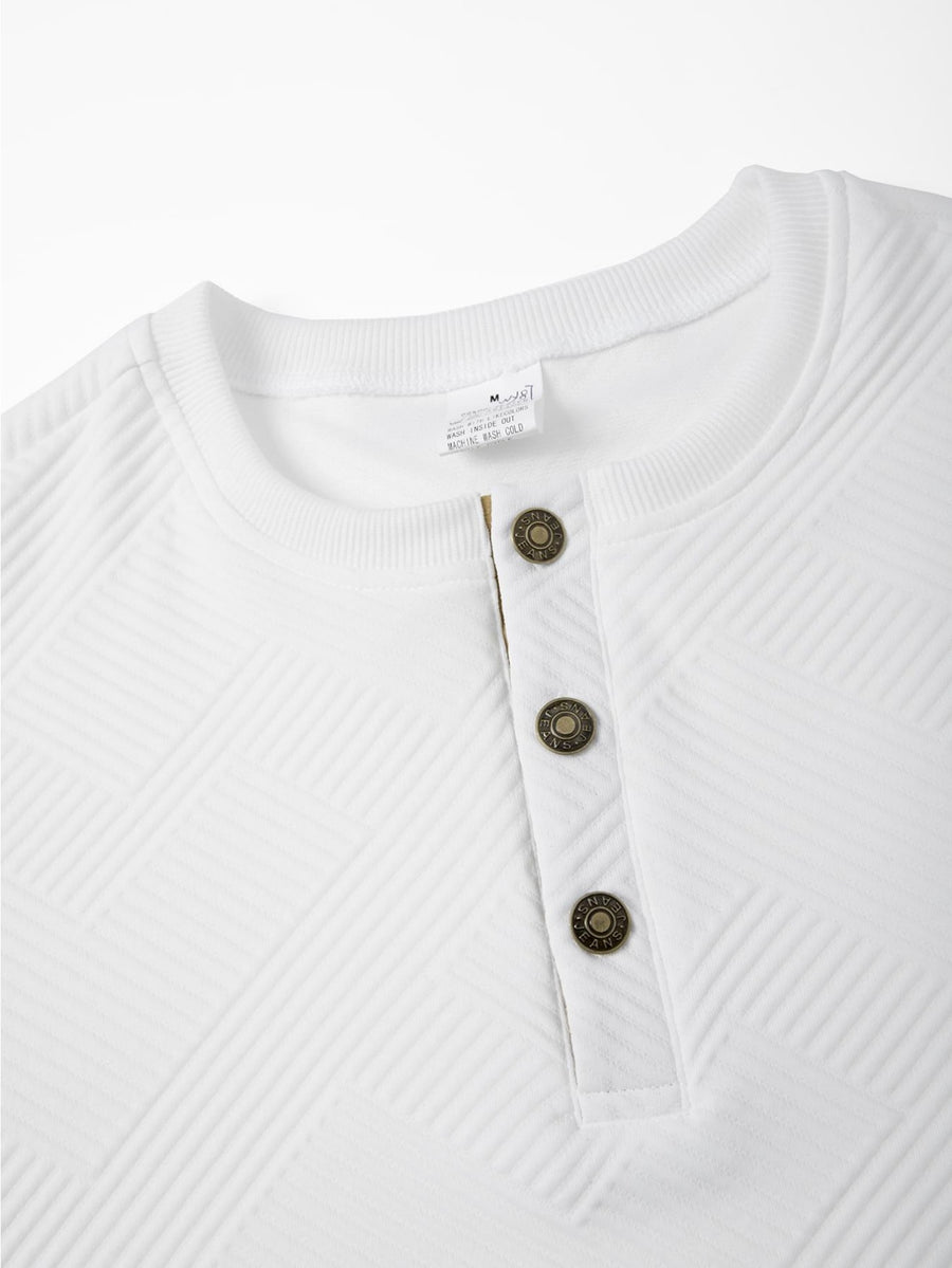 Men'S Henley Collar Long Sleeve T-Shirt Top Spring Autumn 5pcs Set Breathable Skin-Friendly Knit Fabric Contrast Color Button Half-Open Diamond Relief Jacquard Fabric Ribbed Cuffed Business Casual Men'S Base Layer Long Sleeve T-Shirt Suitable for Da - White + Khaki + Black + Light Gray + Khaki