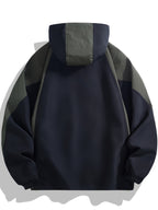 Men'S Spring/Autumn WORLD Letter Print And Contrast Hooded Long Sleeve Zip-Up Windbreaker Jacket, Suitable for Outdoor Activities - Black