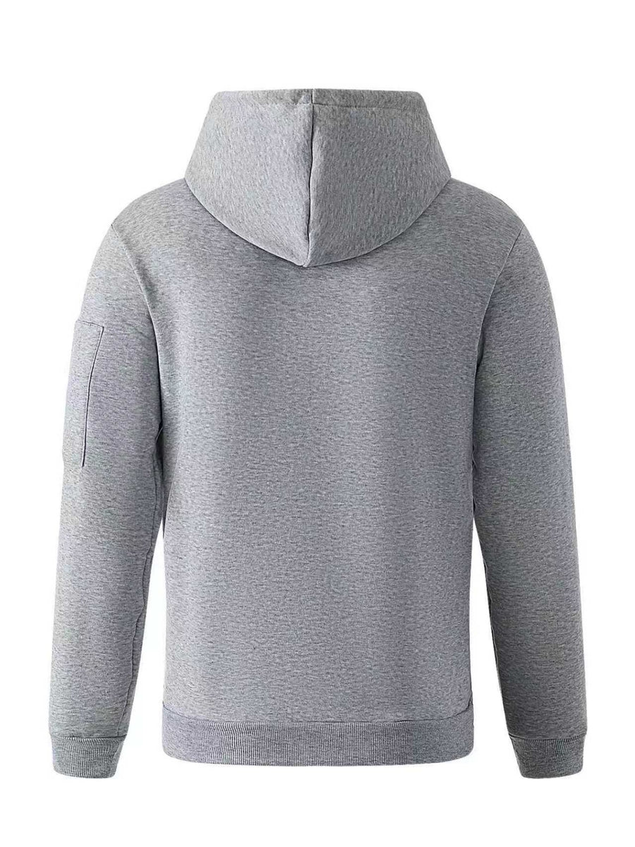 American-style Casual Men's Pullover Hoodie with Half-zipper Neckline, Utility-style Multi-pocket Design, "GYM" Fitness Letter Print, Simple, Stylish, and Versatile Long-sleeve Sweatshirt - Light Grey