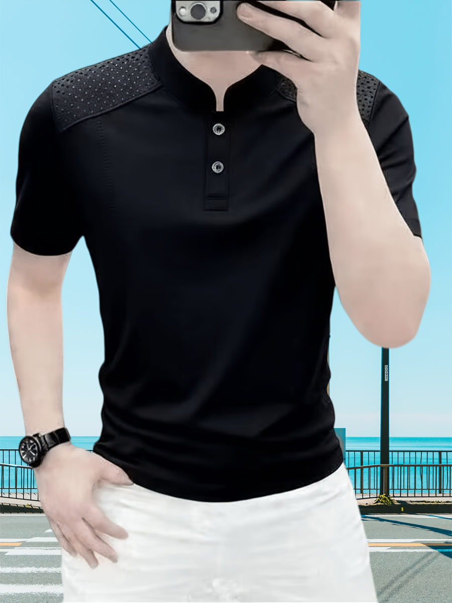 Men'S Breathable Short Sleeve Polo Shirt, Men'S Top Short Sleeve T-Shirt, Men'S Trendy New Style, Solid Color - Warehouse-7063 Black