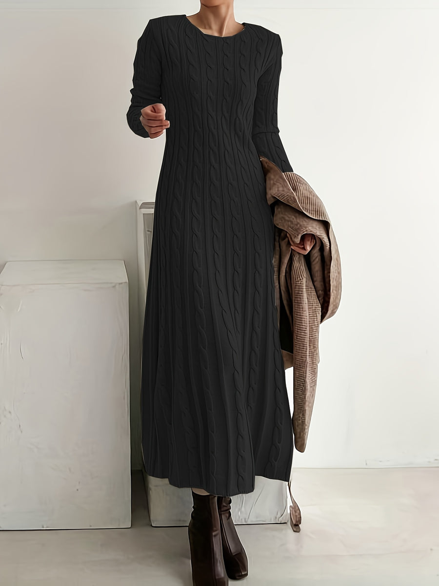 Autumn/Winter Fashionable, Elegant, Casual, and Commuter-Style French-Style Women's Dress, New Fabric Maxi Dress with High-End Color Tones and Textures - Black