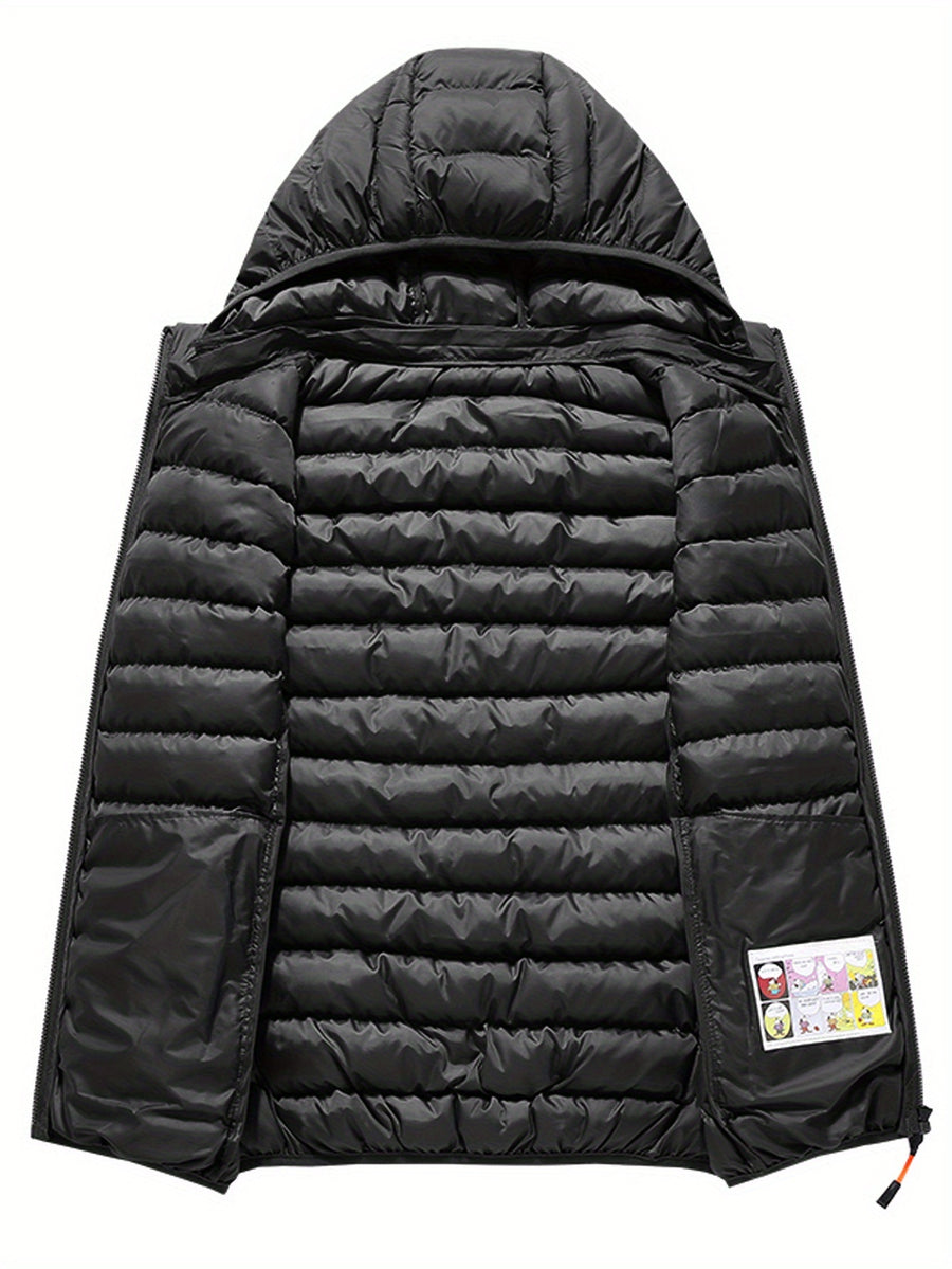 Men'S Slim-Fit Hooded Vest - Lightweight Non-Stretch Jacket, Front Zipper Closure, Side Pockets - Cold Weather Outerwear for Everyday & Formal Events - Fall/Winter, Winter Clothing, Sleek Design, Durable Construction, Stylish Outerwear, Urban Style - Black