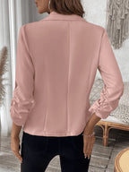 New Women's Solid Color Lapel Front Button Long Sleeve Casual Blazer 597# - Pink Color