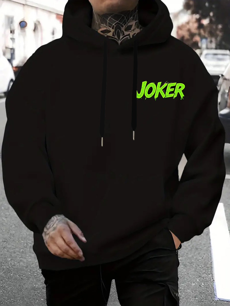 WB Warner Men'S New Trendy Hoodie, Clown-Themed Printed Design Hoodie, Daily Casual Drawstring Hoodie, Long Sleeve Hoodie, Machine Washable, Multifunctional Sports And Leisure Loose Fit Men'S Hoodie - Black