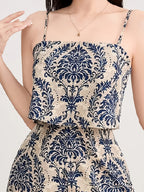 Women'S Elegant Off-Shoulder Jumpsuit - & Brown Floral Print, Backless Design, Lightweight Summer Outfit for Parties, Dates - Multicolor