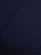 Men's V-neck Knitted Cardigan with 3D Embossed Jacquard Design, Simple and Mature Light Style, Spring/Autumn Regular Fit, Button Closure with Side Pockets, Blended Knit Fabric, Multi-color Casual Outerwear for Home, Outings, Dates, and Commuting - Navy Color
