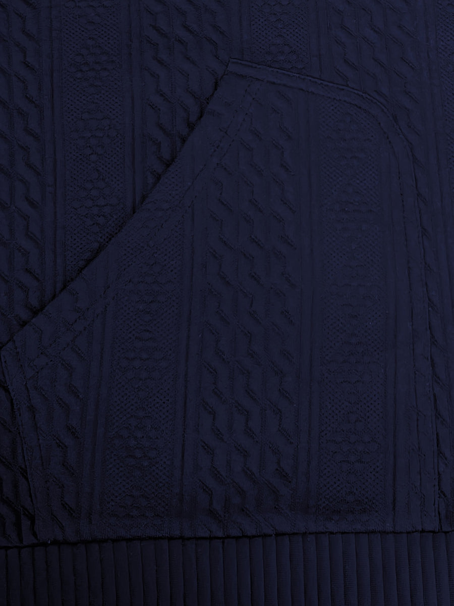 Men's V-neck Knitted Cardigan with 3D Embossed Jacquard Design, Simple and Mature Light Style, Spring/Autumn Regular Fit, Button Closure with Side Pockets, Blended Knit Fabric, Multi-color Casual Outerwear for Home, Outings, Dates, and Commuting - Navy Color