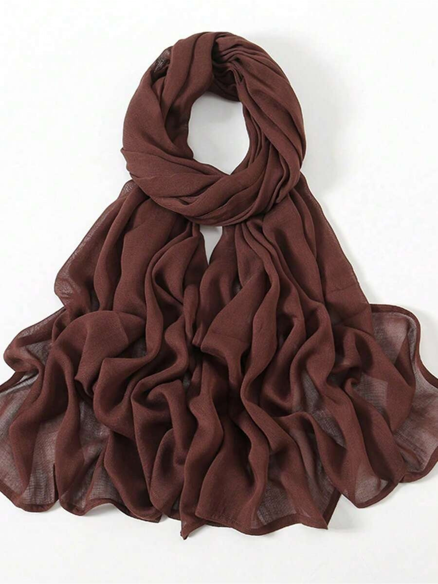 1pc Women's Black Viscose Headscarf, Soft Wide-Brimmed Scarf, Versatile, Suitable for Daily Wear - Coffee Brown