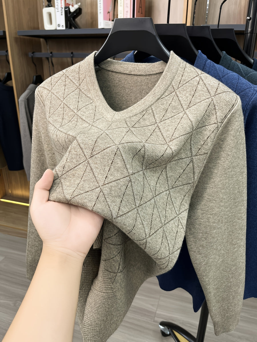 Men's V-neck Knitted Warm Casual Simple Autumn/Winter Thermal Sweater - Camel