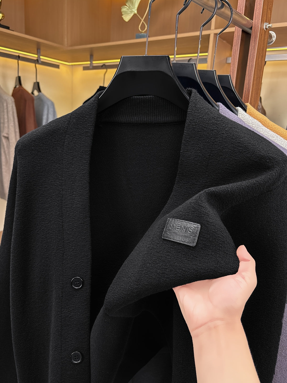 Men's Minimalist Commuter-Style Knit Cardigan, Crafted from Fine, Soft, and Supple Knitted Fabric That Is Skin-friendly, Breathable, Wrinkle-resistant, and Pilling-resistant. The V-neck and Relaxed Fit Are Flattering on All Body Types - Black