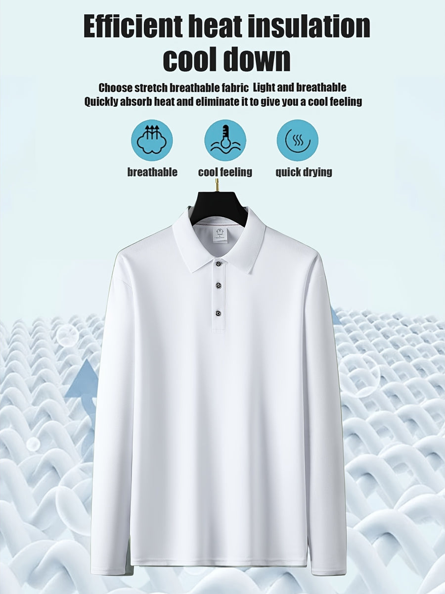 Spring And Autumn Explosive Value Three-Piece POLO Collar Long-Sleeved Top for Men, Stylish, Easy And Versatile, Solid Color Design, Multi-Color Optional Sports And Casual, Soft And Comfortable, Jumper, 220G/Square Meter Fabric Weight - 3 Pieces White