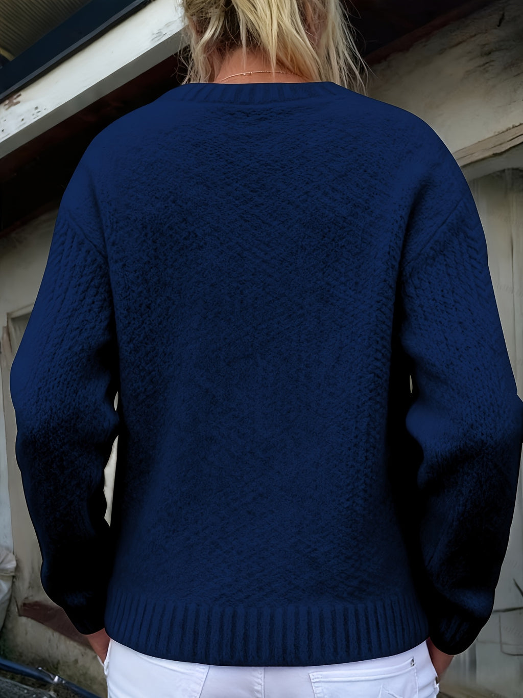 Women'S Thick Needle Sweater, Suitable for Autumn And Winter, Casual Warmth, Elegant And Versatile, Ideal for Holiday Parties. Long-Sleeved Shirt - Navy Color
