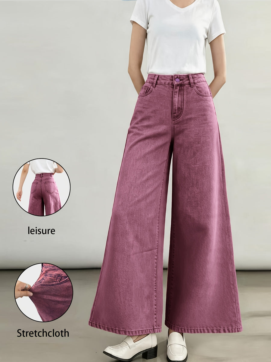 Stylish New Women's Fashion Elegant Straight-Leg Wide-Leg Pants Mid-High Stretch Colorful Cropped Jeans for Women 618609 - Purple