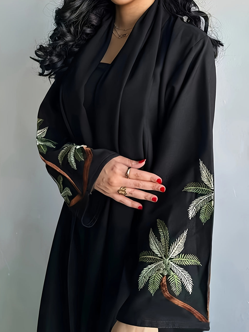 New Stylish And Elegant Embroidered Long Robe Dress for Middle Eastern Muslims During Ramadan 2024. - Black