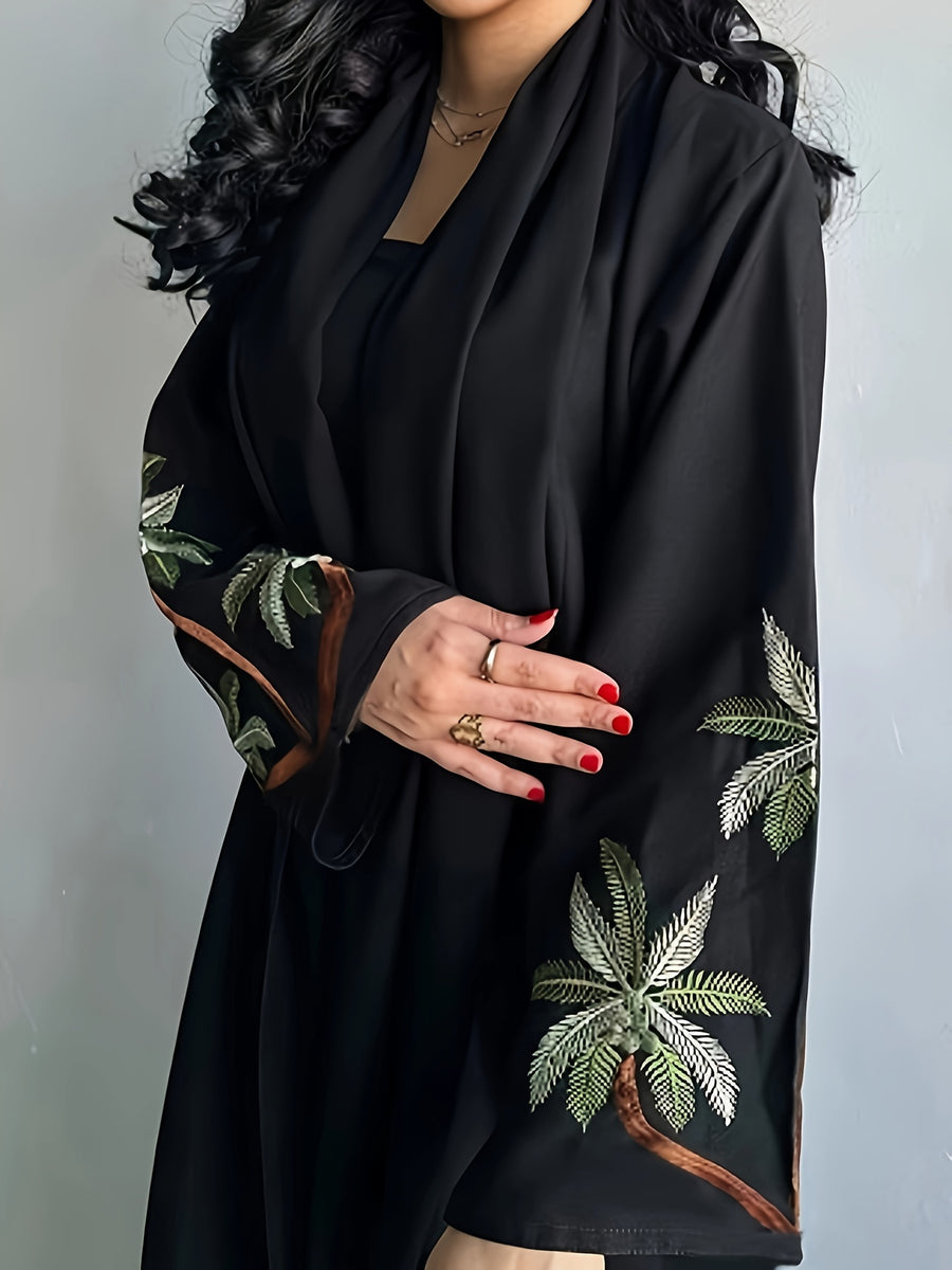 New Stylish And Elegant Embroidered Long Robe Dress for Middle Eastern Muslims During Ramadan 2024. - Black