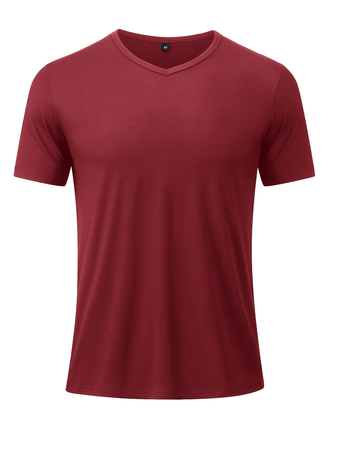 Men's Minimalist Sporty V-Neck Quick-Dry T-Shirt, Lightweight Breathable Moisture-Wicking Polyester Fiber Short-Sleeve Top, Solid Color Slim-Fit Casual Fitness Shirt, Suitable for Fitness, Running, Outdoor, Light Outdoor, and Urban Commuting - Burgundy
