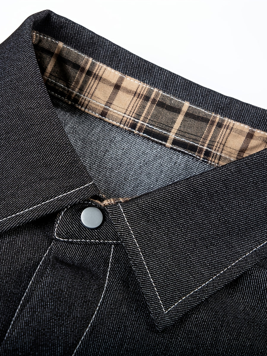 Men's Vintage Relaxed Fit Denim Shirt Jacket, Optimized Shoulder Lines to Minimize Dropped Shoulder Flaws for a More Defined Silhouette. The Placket Features Snap Buttons with Precise Stitching for Neat, Sturdy, and Durable Construction - Gray Black