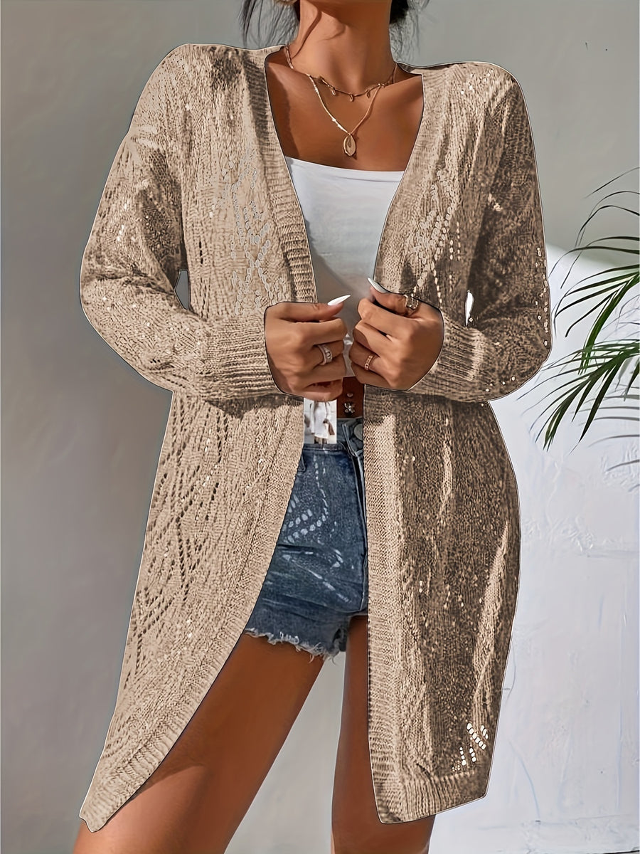 Full Hollow Shoulder Long Open Shirt - Camel
