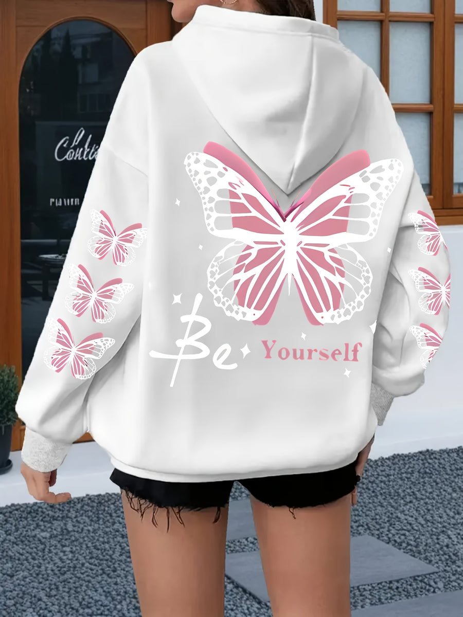 Women's Casual Printed Hoodie - Pink with Pattern Design, Self-Expression Text, Machine Washable, Regular Fit for Autumn/Winter, Suitable for Daily Wear, Home, and Outdoor - Fashionable Women's Hoodie, Comfortable Hooded Sweatshirt - White