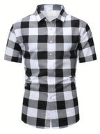 Men'S Hawaiian Casual Vacation Plaid Button-Up Short Sleeve Shirt - Multicolor