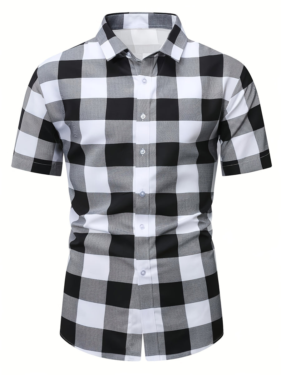 Men'S Hawaiian Casual Vacation Plaid Button-Up Short Sleeve Shirt - Multicolor