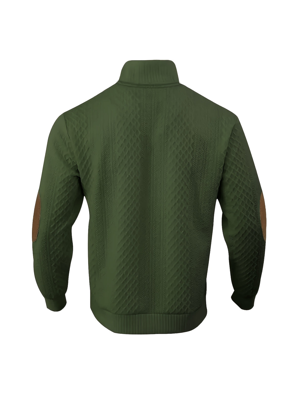 Men'S Casual Sports Sweater, Knit Sweater, American Casual Textured Diamond Knit Top, Men'S Stand Collar Contrast Color Button-Up Loose All-Match Retro Velvet Sweater Jacket, Autumn Winter Casual Sweater, Multi-Color Available - Military Green