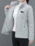 Autumn/Winter Women's Stand Collar Zipper Cardigan, Warm Jacket, Versatile Commuter Outdoor Top - Silvery Grey