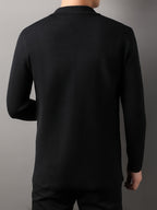 Xingfan Autumn/Winter Men's Line Embroidery Cardigan Long Sleeve Casual Lapel Knitted Outerwear - Black