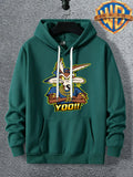 Warner Licensed Men'S Autumn Hooded Sweatshirt, Reinforced Ribbed Cuffs, Breathable Polyester Fabric, Hip-Hop Street Style Distorted Heart Wolf Pattern, Suitable for Retro Hip-Hop Outfits, Urban Trendy Men, Practical Kangaroo Pouch - Green
