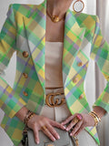 Directed Square Root) Ladies Fashion Elegant Plaid Slim Fit Suit Jacket - Light Green