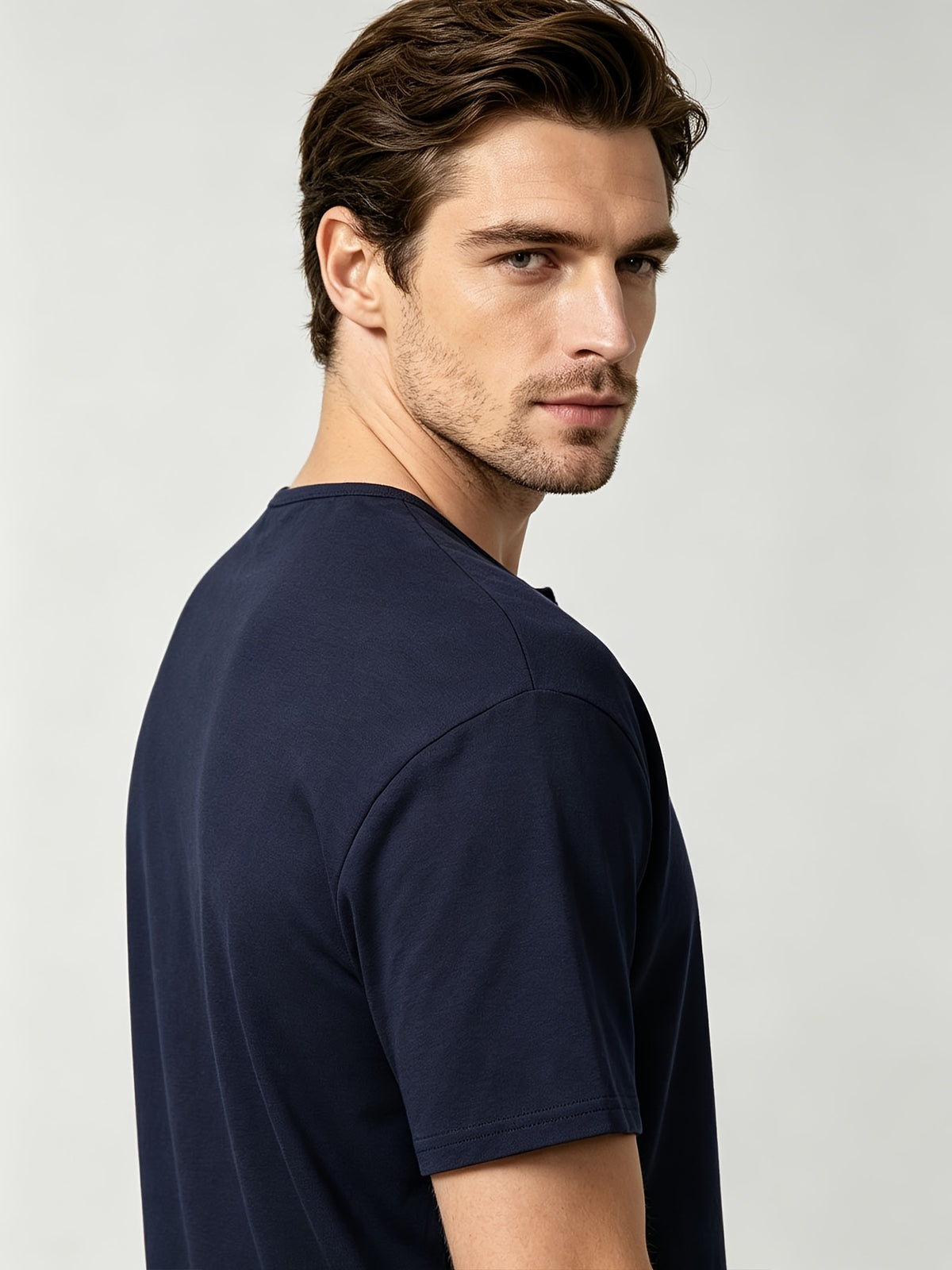 Short Sleeve T-Shirt Henley Collar Half-Open Round Neck Summer New Round Neck Solid Color Men'S Thin Top Athletic Short Sleeve Men'S Loose Plus Size Fitness Slim T-Shirt Henley Button-Up Collar Base Layer Training Trendy - Navy Color