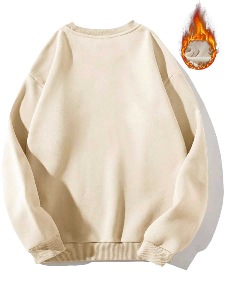 Round Neck Warner Bros. Licensed Fleece Sweatshirt Autumn Winter New Casual Loose Tom & Jerry Cartoon Print Top Men'S Trendy All-Match Warm Jacket - Apricot