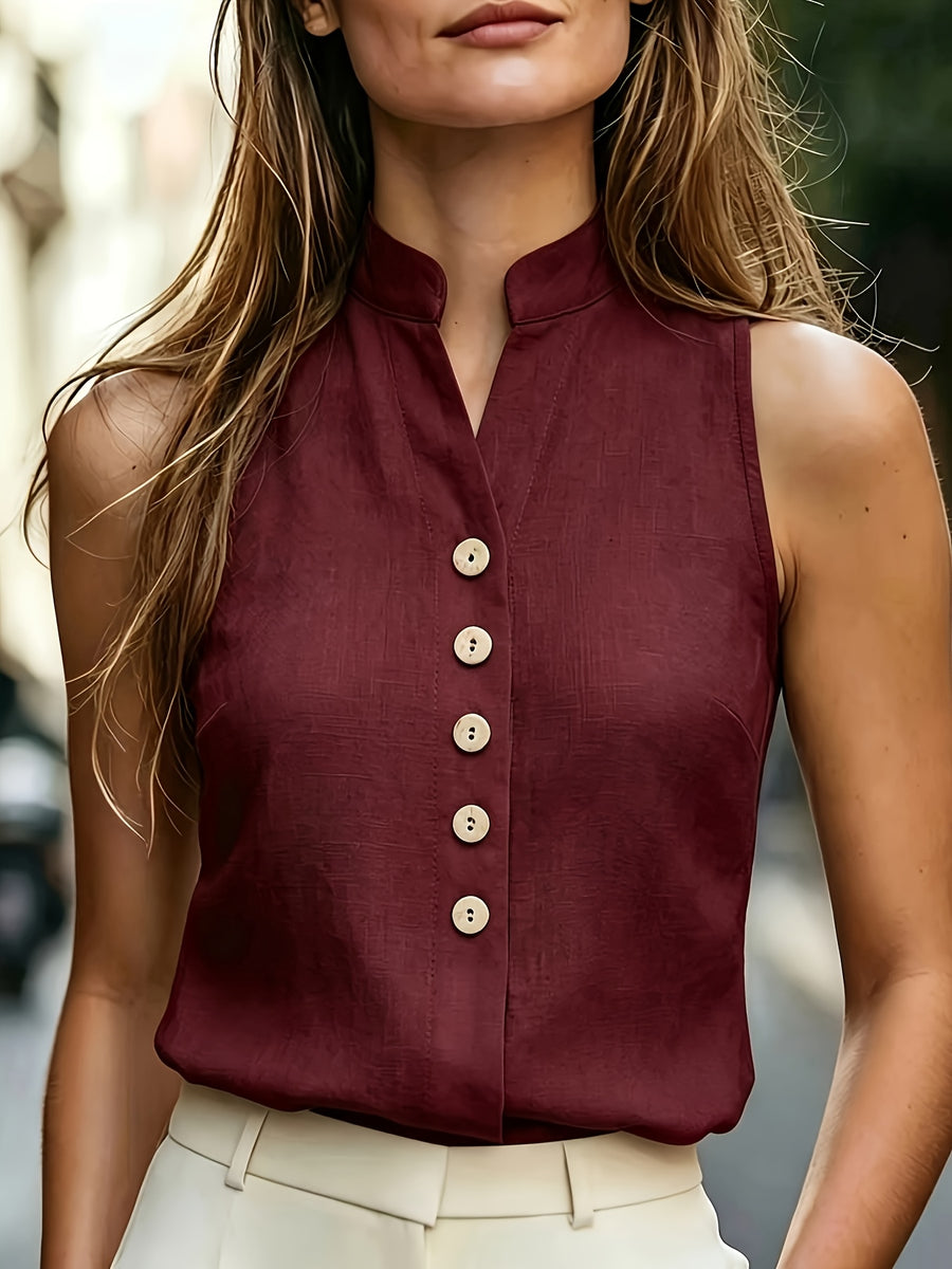 Women's Summer Solid Color V-Neck Sleeveless Casual Elegant High-Quality Shirt, Suitable for Occasions Such as Carnivals, Labor Day,, Travel, the Beach, and the Streets. Summer Top, Business Casual Women's Top, Vest Top for Women, Latest Women's Top - Burgundy