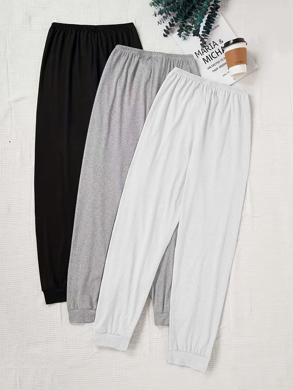 A New Minimalist Three-Color Set of Casual Women'S Pants with a Drawstring Waist, Perfect for Autumn. These Loose-Fitting Solid Home Pants Make a Great Gift - Black And White Gray