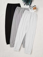 A New Minimalist Three-Color Set of Casual Women'S Pants with a Drawstring Waist, Perfect for Autumn. These Loose-Fitting Solid Home Pants Make a Great Gift - Black And White Gray