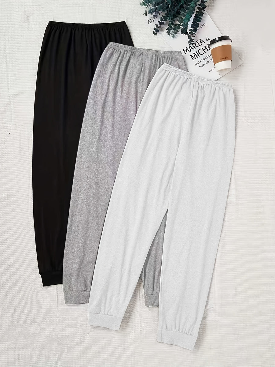 A New Minimalist Three-Color Set of Casual Women'S Pants with a Drawstring Waist, Perfect for Autumn. These Loose-Fitting Solid Home Pants Make a Great Gift - Black And White Gray
