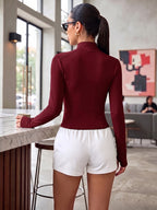 Ymjiglea Sporty Casual Style Slim-Fit Zipper Jacket, Four Seasons Versatile Stand Collar Jacket,, Sleek, and Comfortable - Burgundy