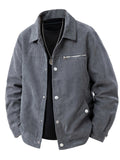 Men'S Corduroy Collar Utility Jacket, Spring Autumn Casual Wear Choice; Lapel Button-Up Cardigan, Outdoor Sports Citywalk Street Commute Versatile Top, Suitable for Street Casual Commute Daily Wear; Retro Fit Timeless Premium - Dark Gray