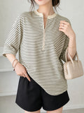 Spring Summer Women'S Fashion Half-Zip Stand Collar Ribbed Fabric Easy Casual Style Daily Commute Top - Apricot