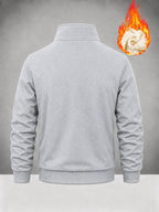 Men'S Fleece Lined Full Zip Jacket, Warm Stand Collar Long Sleeve Sweatshirt, Casual Winter Coat with Pockets - Light Grey