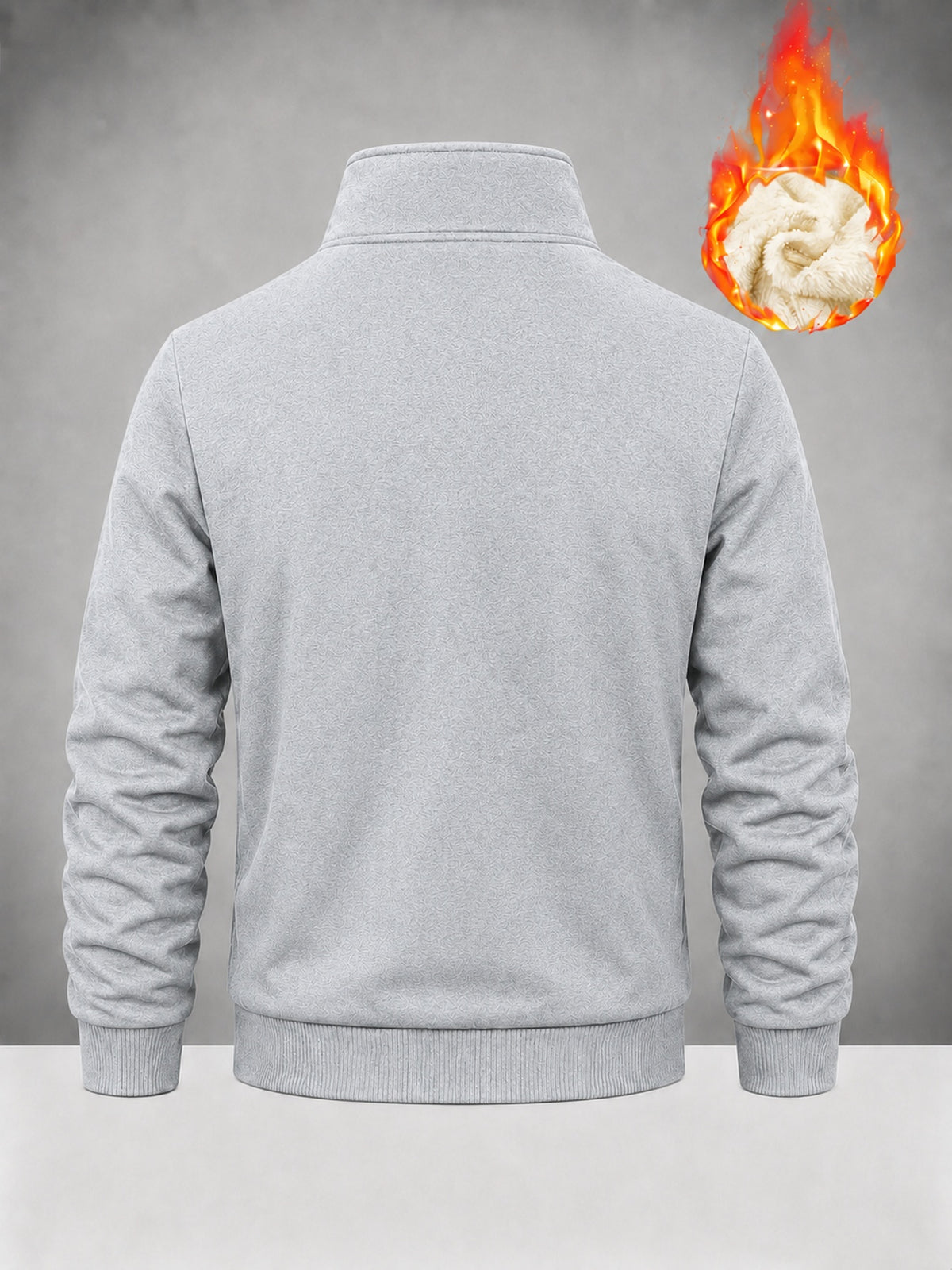 Men'S Fleece Lined Full Zip Jacket, Warm Stand Collar Long Sleeve Sweatshirt, Casual Winter Coat with Pockets - Light Grey
