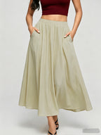 Summer Solid Color Women's Casual Sports Short Skirt, Simple Basic Style Skirt - Khaki